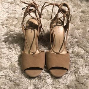 Suede open toe heels